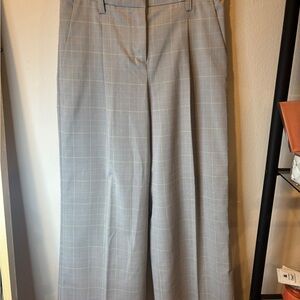 Gray Plaid Wide-Leg Trousers